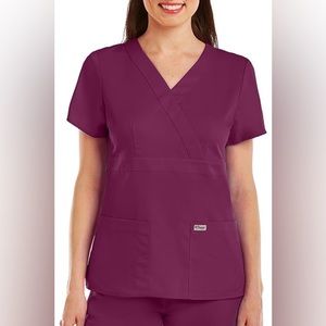 Grey’s Anatomy by Barco Wine XS Riley Set. Mock wrap V-Neck Scrubs Top & Pants